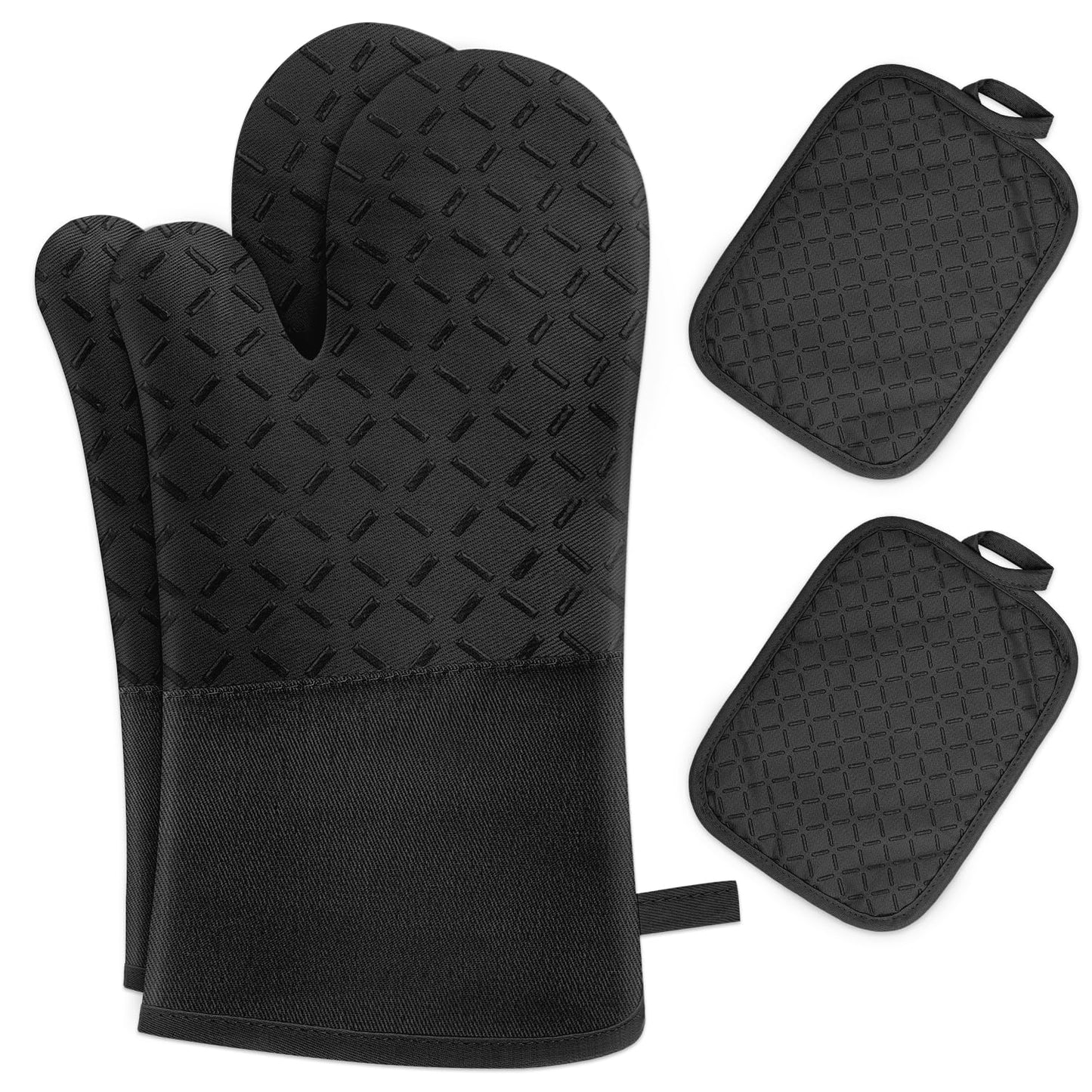 MILcea Ofenhandschuhe 4er Set – Backhandschuhe & Topfhandschuhe, Schwarz