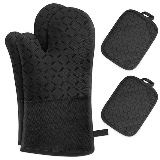 MILcea Ofenhandschuhe 4er Set – Backhandschuhe & Topfhandschuhe, Schwarz